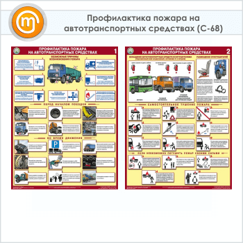 Плакаты «Профилактика пожара на автотранспортных средствах» (С-68, ламинированная бумага, А2, 2 листа)